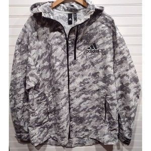 Adidas Men's ID Reflective Track Jacket Gray Digital Camo Full Zip Hooded Size L